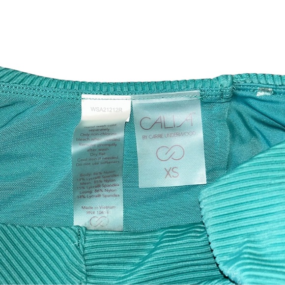 CALIA by Carrie Underwood Women's Green Ribbed Long Line Cross Over Bikini Top - Picture 3 of 4